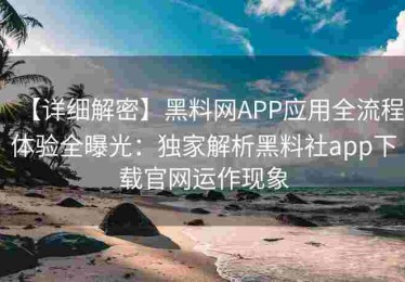 【详细解密】黑料网APP应用全流程体验全曝光：独家解析黑料社app下载官网运作现象