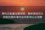 黑料正能量往期深挖：解析那些历久弥新的黑料事件如何影响公众视野