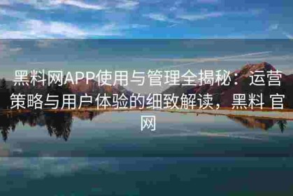 黑料网APP使用与管理全揭秘：运营策略与用户体验的细致解读，黑料 官网
