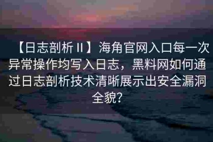 【日志剖析Ⅱ】海角官网入口每一次异常操作均写入日志，黑料网如何通过日志剖析技术清晰展示出安全漏洞全貌？