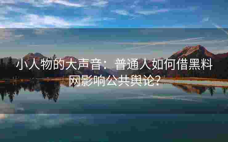 小人物的大声音：普通人如何借黑料网影响公共舆论？