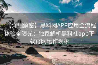 【详细解密】黑料网APP应用全流程体验全曝光：独家解析黑料社app下载官网运作现象