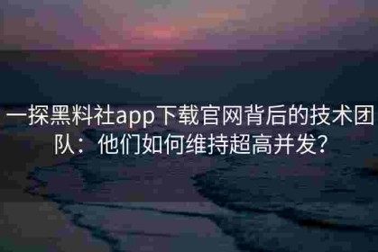 一探黑料社app下载官网背后的技术团队：他们如何维持超高并发？