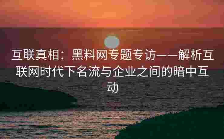 互联真相：黑料网专题专访——解析互联网时代下名流与企业之间的暗中互动