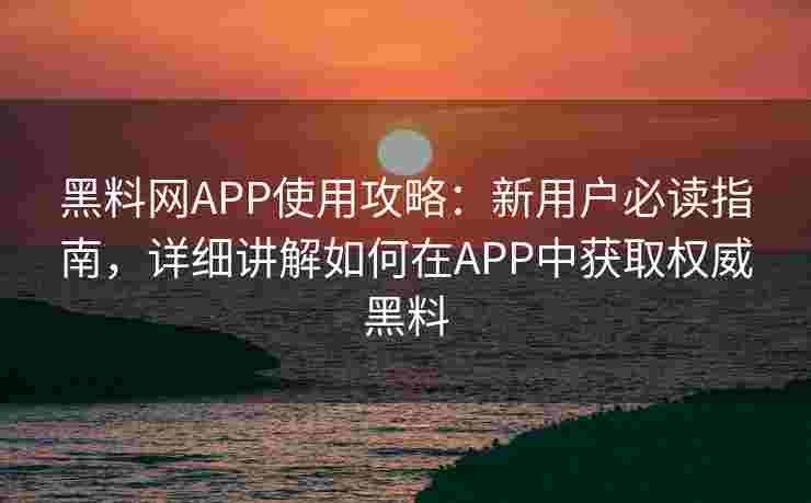 黑料网APP使用攻略：新用户必读指南，详细讲解如何在APP中获取权威黑料